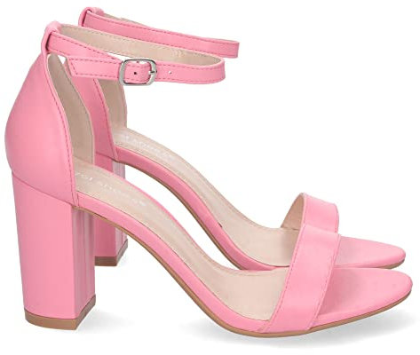 shoes&blues.es 74208 Sandalia de Tacon Alto para Mujer, Comoda, con Pala Fina Simple, Estilo Ankle Strap, y Cierre de Hebilla Rosa Talla 40