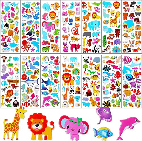 Deen 3D Aufkleber für Kinder & Kleinkinder 14 Blatt,Geschwollene Meerestiere Unterwasserwelt Kinder Sticker,Mädchen Jungen Belohnungsaufkleber für DIY Kindergeburtstag Gastgeschenke Taschen Mitgebsel