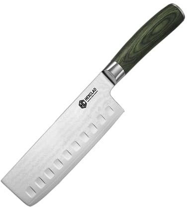 HexClad Nakiri Messer, 16,5 cm japanische Damast-Edelstahlklinge, Vollzapfen-Konstruktion, Pakkawood-Griff