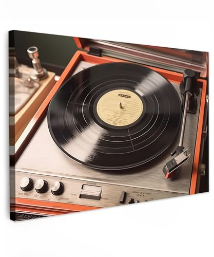 MuchoWow© Leinwand Bilder 60x40 cm Wanddeko Wohnzimmer Aesthetic Room Decor Deko Zimmer Wandbilder Modern Fotogeschenke Vintage - Plattenspieler - Schallplatte - Musik