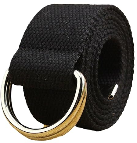 Herren-Doppelring-Canvas-Gürtel, Doppel-D-Ring, Übergröße, Schwarzes Gurtband, Atmungsaktiver, Langlebiger Gürtel, Einfache Anpassung Ohne Löcher Mit Metall-Halbring, Solide Und Insgesamt Lange