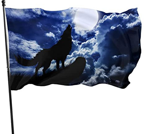Garten Flagge 90X150cm Wolf In Der Nacht Flagge Mit Metall-Ösen Außenbanner Dekorative Garten Fahnen Für Veranda Hof Bar