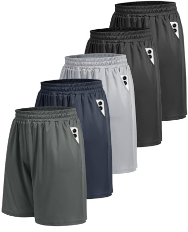 BOOJO 5 Pack Athletic Gym Mens Shorts - Workout Black Quick Dry Basketball Shorts with Pockets for Running Casual Activewear