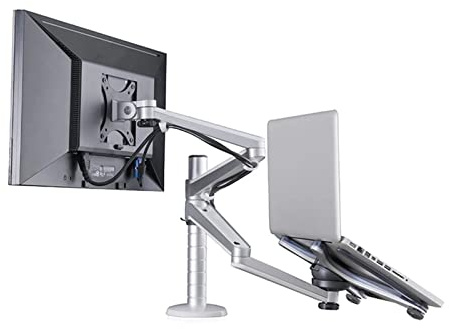 Monitor Arm Monitor and Laptop Mount, 2-in-1 Adjustable Dual Arm Desk Mounts for 27 Inch LCD Screens and 12-17 Inch Laptops, with Table Clamping and Grommet Monitor Mount Arm