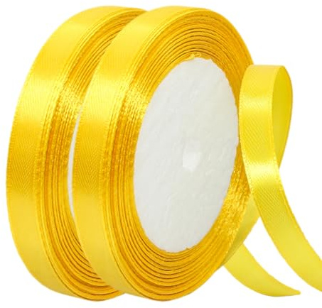Satinband Goldgelb 10mm Breit Geschenkband Satin,44m Satinbänder Goldgelb Dick Schleifenband Dekoband Seidenband Geschenkverpackung Stoffband Geschenkbänder für Dekorieren Basteln Kleid Hochzeit