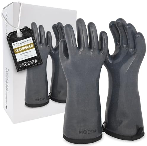 MOESTA-BBQ 20014 HeatPro Hitzehandschuhe - Ofen-Grillhandschuh Silikon, 350° Celsius hitzebeständig, waschbar - XXL 11 anthrazit