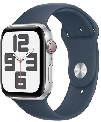 Apple Watch SE (2nd Gen) [GPS + Cellular, 44mm] Aluminiumgehäuse Silber mit Sportarmband Blau Orange, One Size (Generalüberholt)