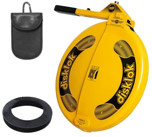 Disklok Gold Security Edition Combo Pack Car Steering Wheel Full Cover Anti- Angle Grinder Anti-Theft Lock Police Approved Inc. Cover & Small RFID Pouch (Yellow, Small 35cm - 39cm)