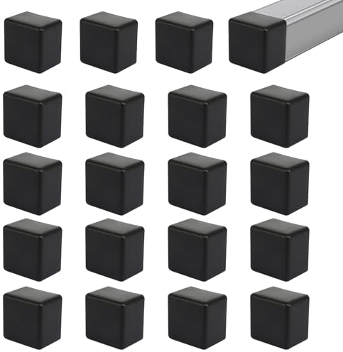 20 tapas de plástico para patas de silla, cuadradas, 40 x 40 cm, color negro, perfil de aluminio, accesorios para carriles solares, tapas rectangulares para patas de sillas, cubiertas de tubo para