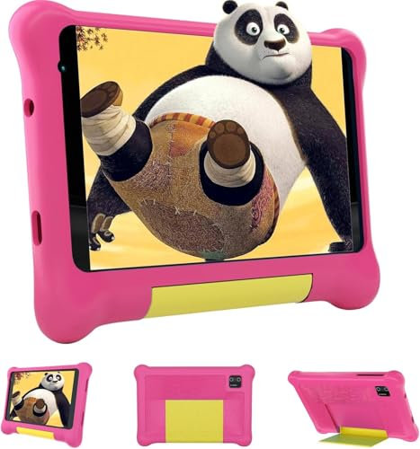 MUJENYZ Kids Android 13 Tablet - 7 Inch, 5GB RAM, 32GB ROM, Parental Control, Dual Cameras, 1024x600 HD IPS Screen, Bluetooth Wifi, With Case (Pink)
