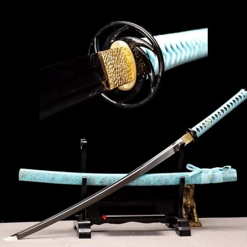 Manganstahl Katana mit Naturholz-Saya,103cm handgefertigtes Samurai-Schwert,echte Schwerter für Cosplay,Heimdekoration,Geschenke,Sammeln,Ausstellen,Kampfsport,Halloween,Maskerade,Selbstverteidigung