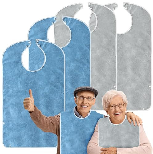 MeYuxg Lätz für Erwachsene, 4er-Pack Senioren Mehrweg Waschbar Verstellbare Wasserdichte Frottee Lätzchen für Männer Frauen Ältere Menschen und Behinderte