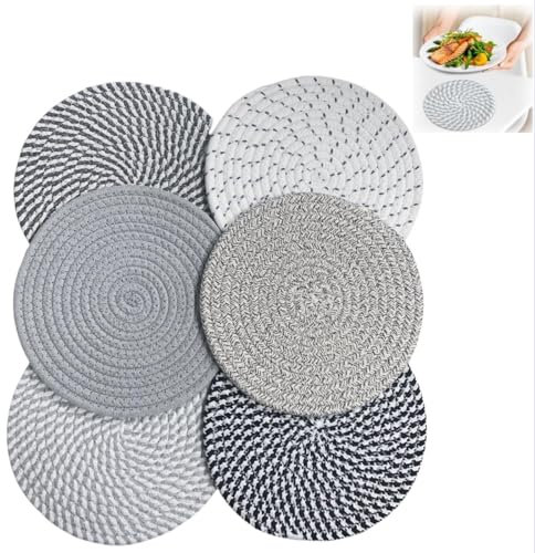 Trivets for Kitchen Worktops, Genumix Non Slip Round Table Mats, Hot Pot Holders Cup Insulation Mat, Woven Coaster Trivet Mats, Coasters Set of 6 for Kitchen 20cm