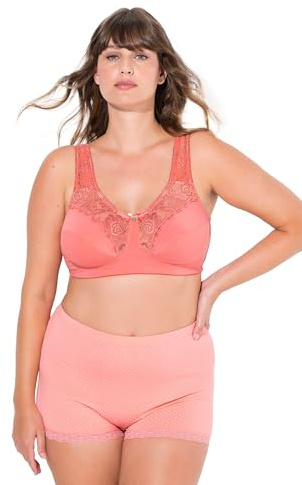 Ulla Popken Damen große Größen Übergrößen Plus Size Entlastungs-BH, Spitze, ohne Bügel Koralle 110D 800619501-110D