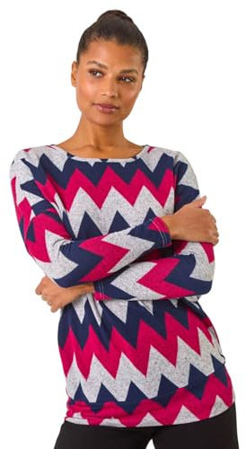 Roman Originals Blouson Top for Women UK Ladies Drop Shoulder Long Sleeve Jersey Stretchy Oversized Casual Office Jumper Soft Everyday Sweater Lounge Sweatshirt Blouses - Pink Navy Grey - Size 18