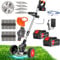 Decespugliatore Tagliabordi a Batteria 21V, Tagliaerba Elettrico da Giardino con 2 2.0Ah Batterie e 4 Tipi di Lame, Ruote Rimovibili, Maniglia Regolabile Decespugliatori per Prati, Arbusti