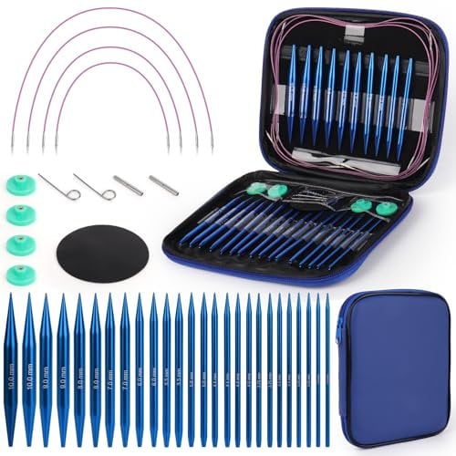 Coopay Auswechselbare Rundstricknadeln Set, 3,0-10,0 mm Rundstricknadeln, 40cm/60cm/80cm/100cm Austauschbare Stricknadeln mit Aufbewahrungstasche, Aluminium Austauschbare Rundstricknadeln, Blau