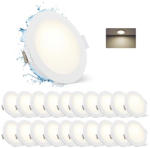 Gr4tec LED Einbaustrahler 230V IP65, 20 Stück LED Spots Flach 5W 4000K Neutralweiß 400LM, Einbauleuchten Decke für das Bad, Spots Deckenleuchte 68-80mm, Deckenspot LED Weiß für Wohnzimmer Küche