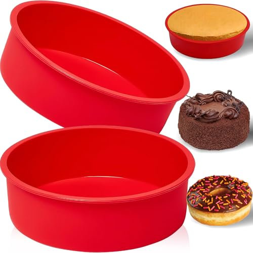 Moule Gateau Silicone Rond,2 Pièces Antiadhésif Moule a Gateau Rrond Silicone 20 cm,8 Pouces Moule A Gateau Rond Moule Layer Cake pour Gateau Arc-en-ciel,Gateau éponge,Gateau D'anniversaire