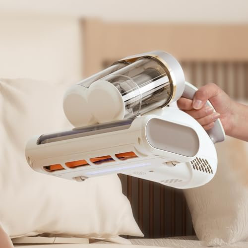 Tjean UV Mattress Vacuum Cleaner,Futon Vacuum Dust Mite Vacuum – Dual Dust Bin, UV-C&Ultrasonic Mite Removal, HEPA Filter, Heated Air – Anti-Allergy Bed Cleaner for Mattresses, Sofas, Carpets