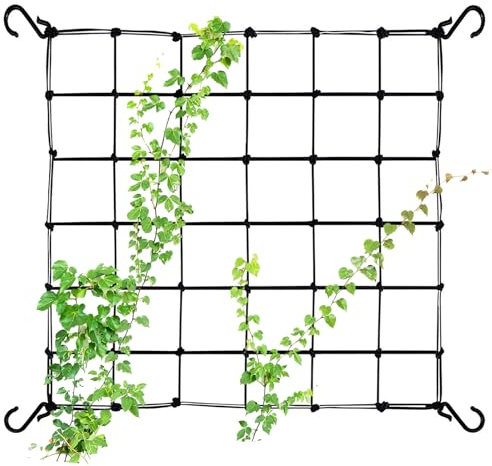 Plant Support Scrog Net,Elastic Plant Netting 60cm x 60cm,Grow Tent Trellis Netting,Plant Support Netting with 4 Hooks,Plant Netting for Grow Tents, Gardening and Flower Plants(Black)