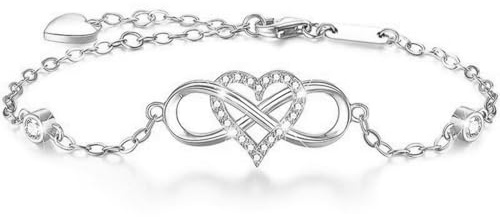 ZILZUFA Bracelet Infini Femme en Argent 925, Design Cœur Infini, Bracelet Réglable Cadeau pour Saint-Valentin/Fête des Mères/Noël/Anniversaire, Bracelet Femme Argent Cadeau Femme