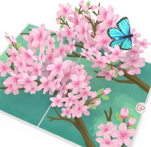papercrush® Pop Up Karte Kirschblütenzweig - Edle 3D Muttertagskarte mit Sakura Blüten und Schmetterling für Frauen - Handgemachte Glückwunschkarte zum Geburtstag & Jahrestag, Gute Besserung Karte