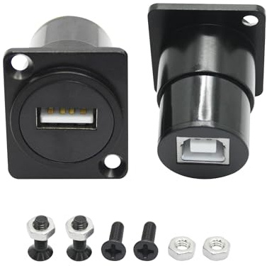 Riertostng 2 Pcs D-type USB B to USB A Print Panel Mount Connector Sockets, with Installation Screws, Suitable for Printers, Scanners