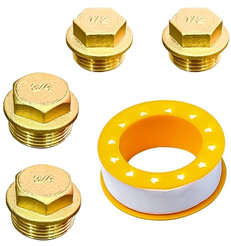 Neikafan 4 Pezzi Tappo Maschio Flangiato 1/2 3/4 Pollice Tappo Ottone Maschio, Tappo 3/4 Gas Maschio 1/2 Pollice Tappi per Tubo Collegamento con Nastro Teflon per Idraulica 1 Pz