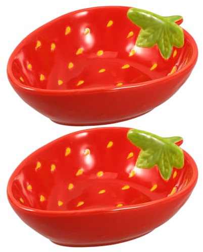 OUNONA 2 StüCk Erdbeergerichte Teller SchüSsel Erdbeerdekor Erdbeer-Party-Dekoration Aufschlag FruchtföRmiges Tablett Erdbeer-Serviertabletts Tischdekoration Mit Erdbeeren Keramik Rot