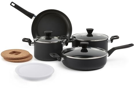 Amazon Basics Set di pentole e padelle in ceramica impilabili, antiaderenti, 10 pezzi, salvaspazio