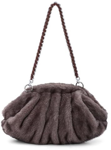 SUKUTU Knödel Clutch Bag für Frauen Kunstpelz Plissee Wolken Tasche Vintage Fuzzy Plüsch Clutch Purse Fluffy Umhängetasche