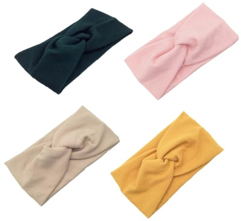 Gatuida 4PCS Yoga Headbands Cotton Twine Elastic Cross Knot Hair Wraps for Women Soft Wide Stretchy Headband in Blackish Beige Pink for Fitness and Everyday Wear