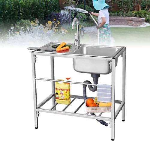BRCYKRWY Outdoor Spüle Freistehend Waschbecken Edelstahl Spültisch Küchenspüle 1 Becken 75x40x75cm Spülenschrank mit Arbeitsplatte für Restaurant Haushaltsküche Garten Camping
