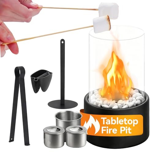 TyCylKu Tischfeuerstelle Eisen 27x16cm Innenfeuerstelle, Sicherer Tischofen Mit Verbrühungsschutzhülle Ständer, Tisch Kamin Indoor Für Schreibtisch Nachttisch Balkon Wohnung