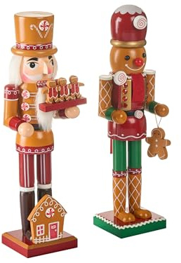 Beliani Nussknacker-Figuren 2er-Set Kiefernholz handgefertigte Weihnachtsdeko orange Gransjon