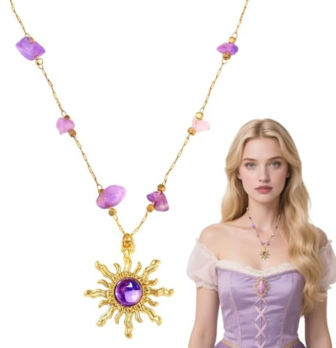 AIEDECOPT Sonne Halskette für Frauen, Anhänger Kette, Gold Sun Necklace, Prinzessin Kostüm Schmuck, Bekleidungs Zubehör für Damen Mädchen Cosplay Halloween Karneval Party Geschenk