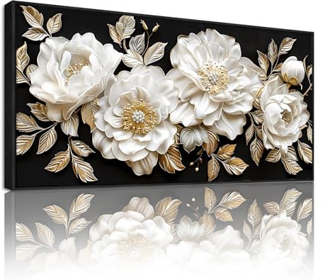 SERIMINO Aesthetic Wandbild mit Rahmen Blume Leinwand Bilder Groß 50x100 cm | Weißes Blüten Wanddeko, Hochauflösender Druck, Massivholzrahmen, Einfache Montage, Mehr Größen, Vielseitig Einsetzbar
