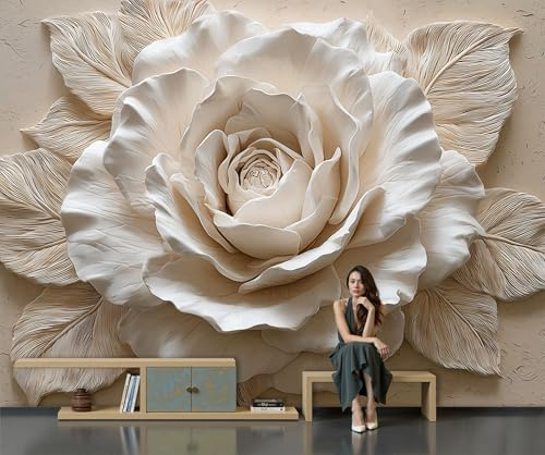 Linderungswirkung Wandtapete 200x140cm Seide Fototapete Weiße Keramikrose Foto Tapete XXL Motivtapeten 3d Effekt Wand Dekoration für Schlafzimmer Wohnzimmer Büro, Beige