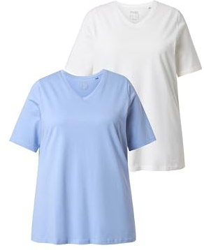 Ulla Popken Damen große Größen Übergrößen Plus Size T-Shirts, 2er-Pack, V-Ausschnitt, Halbarm, Biobaumwolle frostblau 46+ 798751714-46+