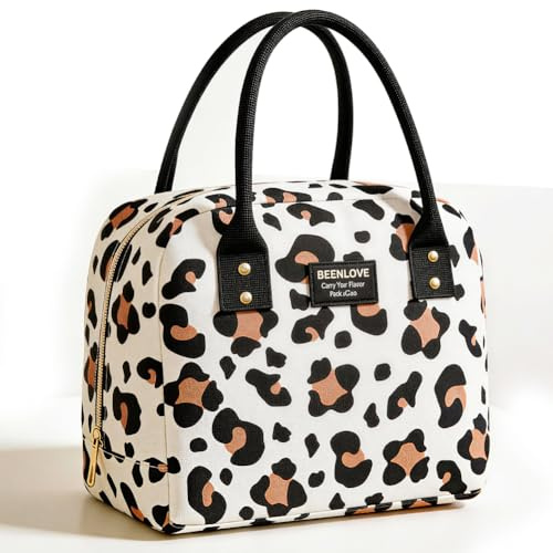 DVSWDMA Lonchera Térmica Portátil a Prueba de Fugas, Fiambrera Reutilizable y Portátil Tela Impermeable para el Trabajo, los Viajes, la Playa y el Uso Diario (8.2L, Leopardo Beige)