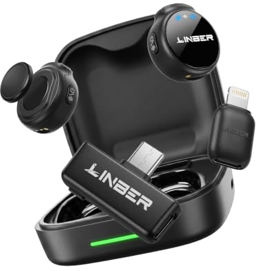 Linber Mini Micrófono Inalámbrico de Solapa para iPhone y Android, USB-C | Micrófono de Solapa Ultra Mini, Cancelación de Ruido por IA, Plug & Play, 6H de Batería para Vlog, Streaming y Entrevistas