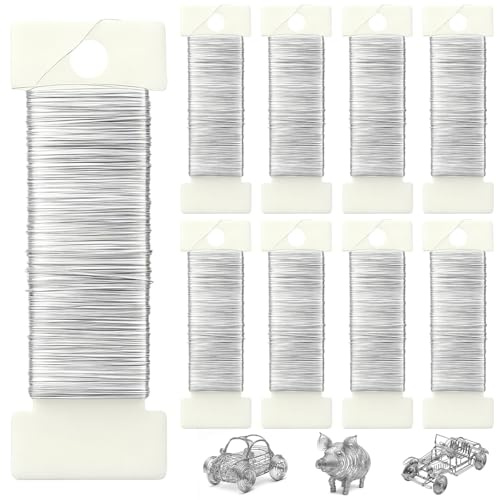 Filo Metallico per Fiori, 0,3mm x 50m, 8 Rotoli di filo di ferro per Fioristi, Fil di Ferro Modellabile Argento Cotto per Composizioni Floreali e Lavori Creativi