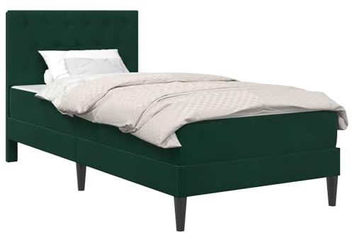 vidaXL Bettgestell mit Matratze Dunkelgrün 100 x 200 cm Samt, Stylische Schlafzimmermöbel, modernes Bett mit Matratze, weicher Rahmen, rechteckiges Design, einfacher Aufbau