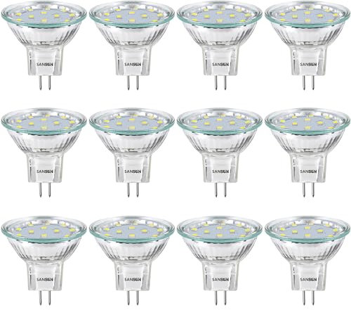 LED-Leuchtmittel 3W MR11, 12V 20W Halogen-Ersatz, GU4 Bi-Pin-Sockel, Tageslichtweiß 4000K, nicht dimmbar, 12 Stück