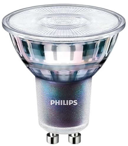 Master MAS LED ExpertColor GU10 Dimmable LED Bulb 5.5W (50W Equivalent), Warm White 3000K, CRI 97, 375 lm, 25° Beam Angle, 40,000h Lifespan, Clear Glass PAR16 Accent Light