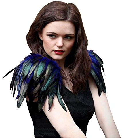 keland Damen Halloween Cosplay Gothic Feder Schulter Epauletten Shrug Schulterklappen Schultergurt Umhänge Flügel Ein Paar (Blau)