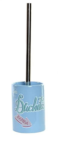 Escobillero Azul de Cerámica con Frase, Escobillero Original y Divertido 9,5X9,5X35 cm - Hogar y Más