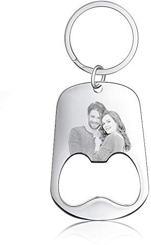 Personalised Silver Photo Keychain Custom Bottle Opener Keyring for Men Dad Grandad Keychains Engraved Text Beer Opener Boyfriend Gift Idea for Him Memorial Birthday Anniversary Father Day Love Gift