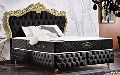 Casa Padrino Barock Doppelbett Schwarz/Gold - Prunkvolles Samt Bett mit Matratze - Komplett Set - Barock Schlafzimmer Möbel